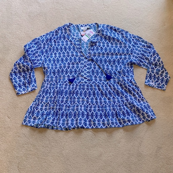 NWT Vineyard Vines Women’s L woven tiered top in captains blue - Picture 1 of 5